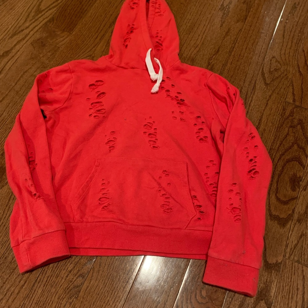 KatieJ NYC girls red distressed sweatshirt, Large (size 12)